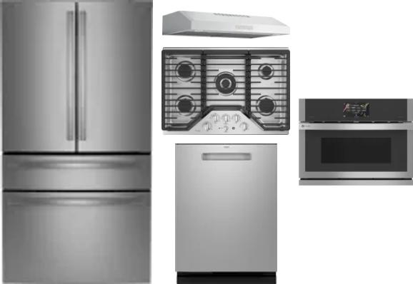 5 Piece Package Includes Refrigerator, Cooktop, Wall Oven, Hood And Dishwasher